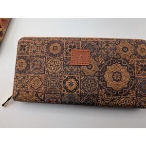 Portugal Cork Wallet Women's Zip Around Organizer Clutch Azulejo Tile Pattern